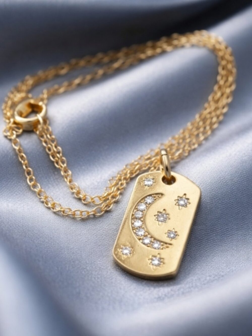 Celestial Gold Pendant Necklace with Moon and Stars